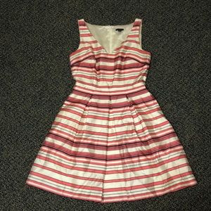 Ann Taylor Pink, white, and gray striped dress.